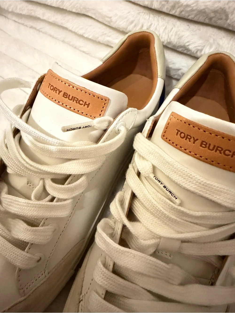 Tory Burch Cream & Tan Leather Suede Sneakers